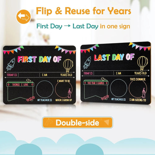 First Day Memories Double-Sided School Chalkboard Sign Set
